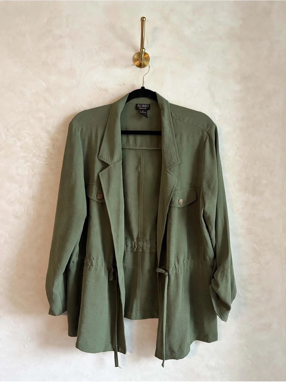 SOHO Apparel Women’s L Olive Green Utility Jacket Roll Tab Cinch Waist